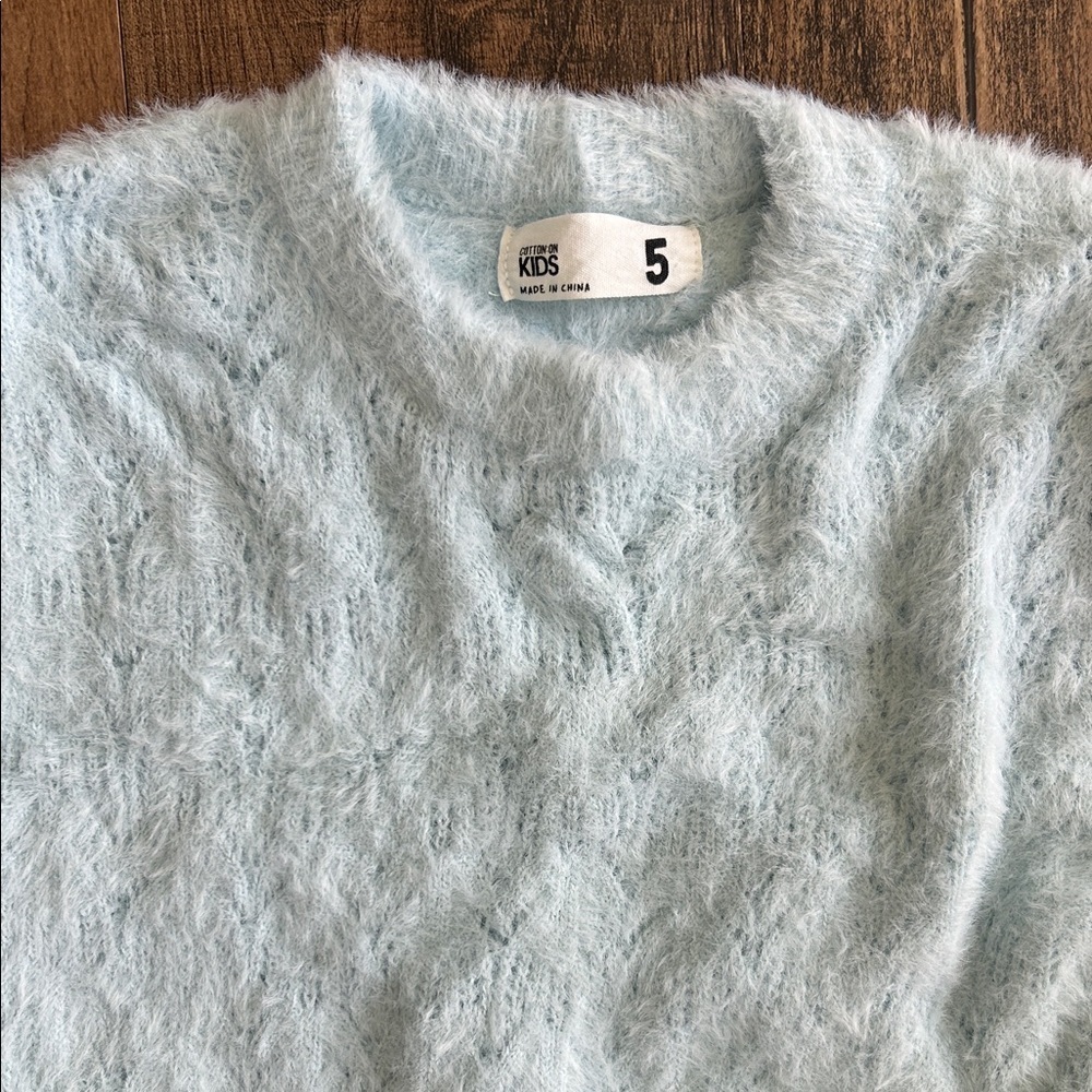 Cotton On Fuzzy Light Blue Kids Sweater - Picture 2 of 4